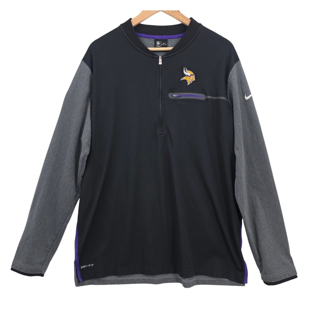 Nike Mens XL Minnesota Vikings NFL On Field Dri FIT 1/4 Zip Pullover